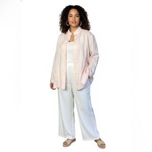 Go Silk 100% Linen Jacket Women’s 1X Button Front Longline Lightweight